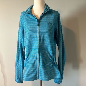The North Face Women's Size L Teal Full Zip Blue Striped Fleece Polartec Fleece